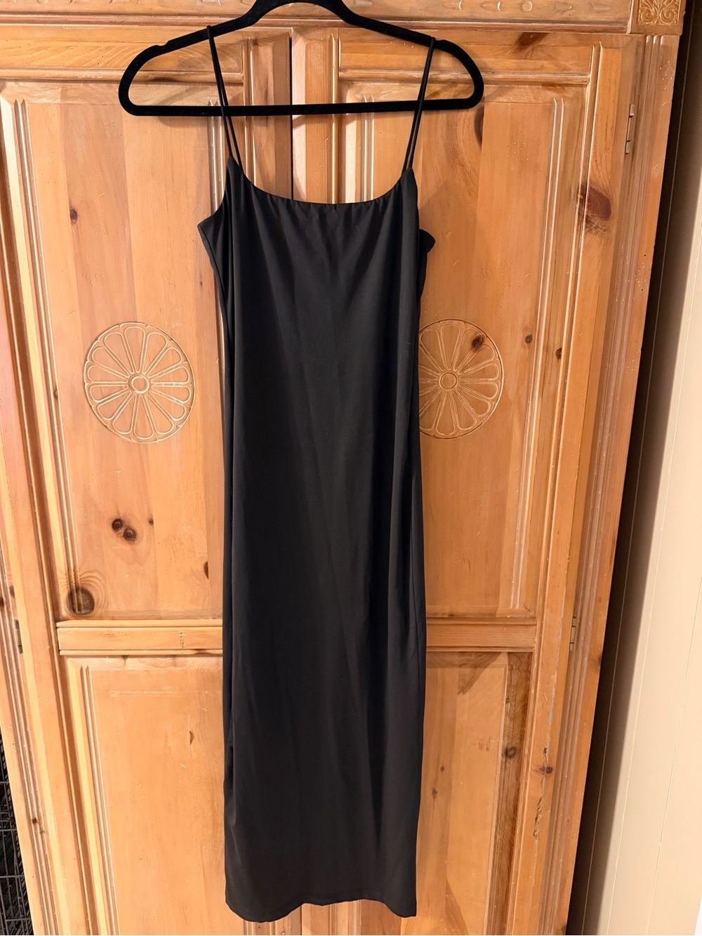 Hello Molly Black Midi Slip Dress with Spaghetti Straps